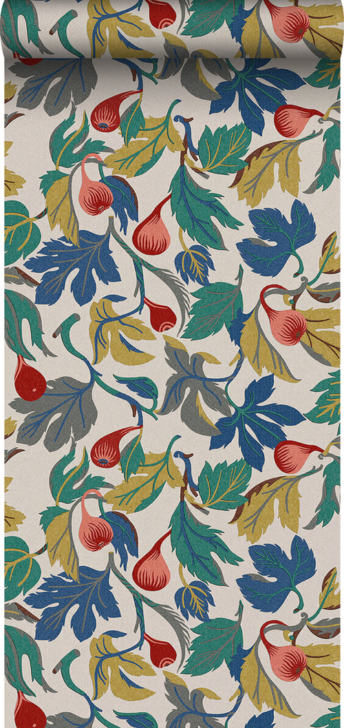 Borastapeter behang bladeren blauw, rood, geel en groen - 49 cm x 10.05 m - 660800 - vtwonen shop