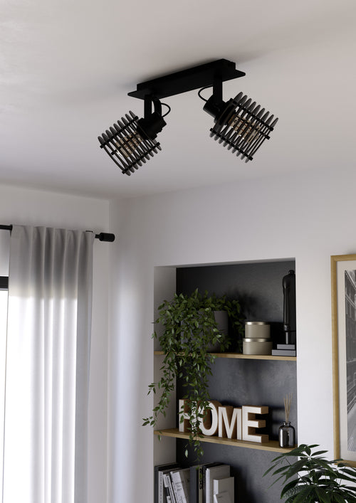 EGLO spot Segovia - e27 - 33,5 cm - zwart - hout