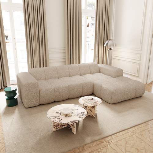 Premium Interiors - Rechthoekige hoekbank BLOOM - bouclette beige 290cm