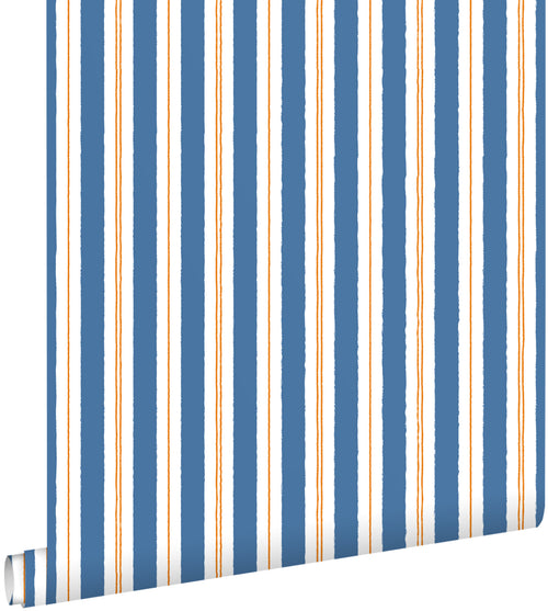 ESTAhome behang strepen blauw en oranje - 50 x 900 cm - 131954