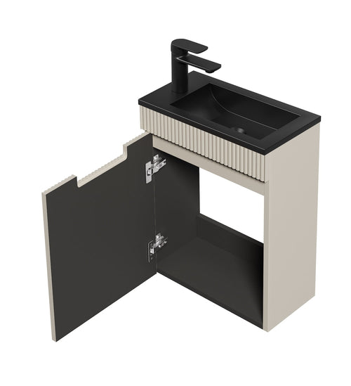 Badplaats Toiletmeubel Thermis 40 x 22 cm – Beige – Fonteinmeubel met Zwarte Wastafel