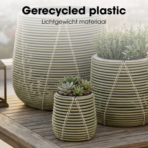 Mica Decorations Cancun Bloempot – Set van 3 – Plantenpot voor Bloemen en Kamerplanten – Bloempotten voor Buiten – Gerecycled Plastic – Lichtgroen