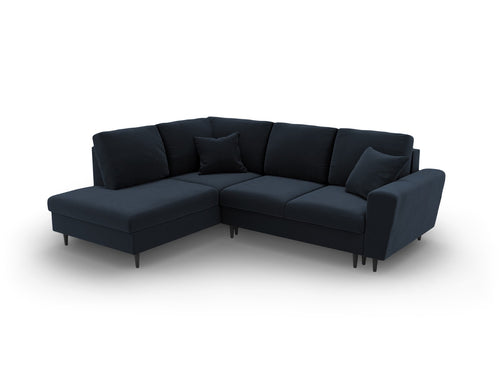 Cosmopolitan Design Uitklapbare hoekbank links met opbergdoos Kyoto 5-zits, flueel donkerblauw - 194x243x88cm
