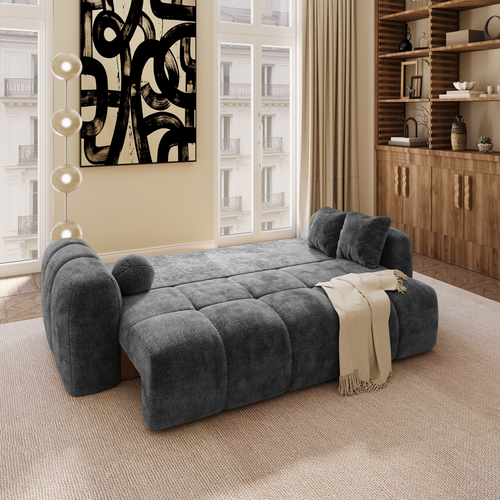 Premium Interiors - Slaapbank met opbergruimte SKY - gewaafd fluweel leisteengrijs 260cm