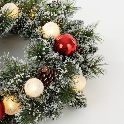 Black Box Trees Kaprun Kerstkrans met LED Verlichting - Kerst Krans Ø45 cm met Kerstversiering en Dennenappels - Groen Frosted, Rood