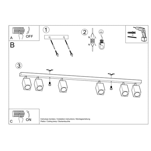 Sollux Lighting Plafondlamp KEKE 6 eik - 120x5x20cm