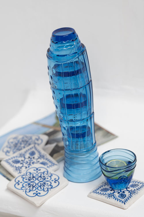 J-Line beker Vis - glas  - transparant/blauw - 5 stuks