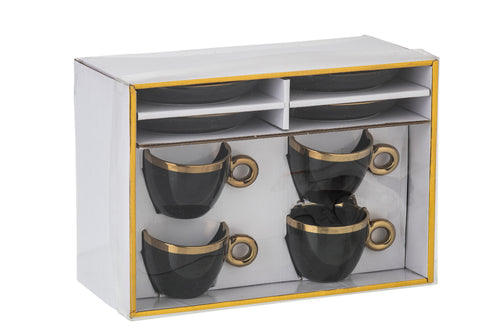 J-Line kop + schoteltje - keramiek - goud/zwart - doos van 4