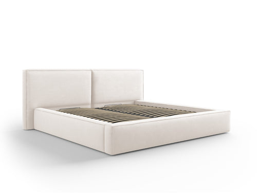 Cosmopolitan Design Opbergbed met dubbel hoofdbord Arendal 200x200cm, structurele stof, lichtbeige - 228x251x97.5cm