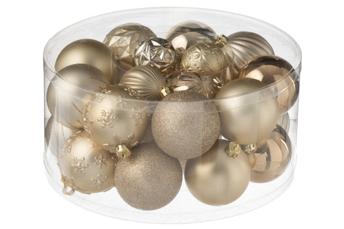 J-Line kerstbal - kunststof - beige/ecru - doos van 30