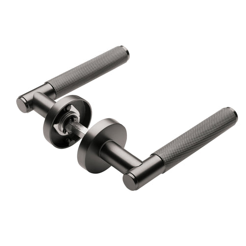 MooideurBeslag Luxor deurklink geveerd - sleutelrozet - antraciet grijs