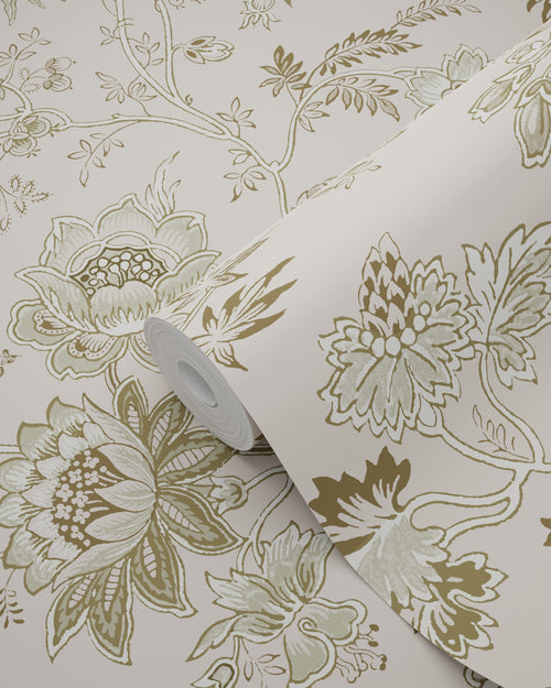 ESTAhome behang vintage bloemen oudroze en olijfgroen - 53 cm x 10.05 m - 139401