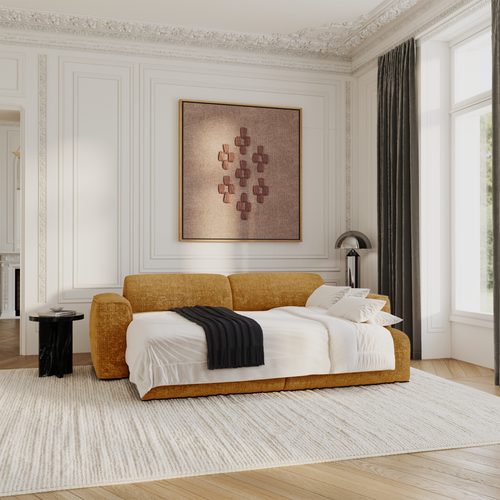 Sia Home - Slaapbank YUMA - gewaafd fluweel mosterd 240cm