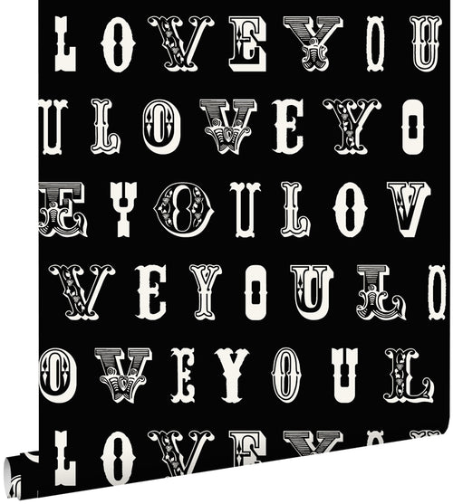 ESTAhome behang love you - quotes zwart en wit - 53 cm x 10.05 m - 136836