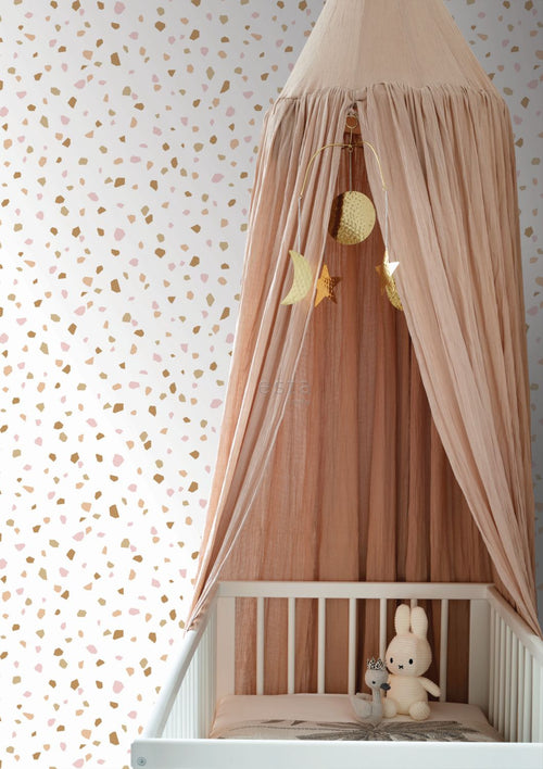 ESTAhome behang terrazzo zacht roze, warm oranje en beige - 53 cm x 10.05 m - 139198