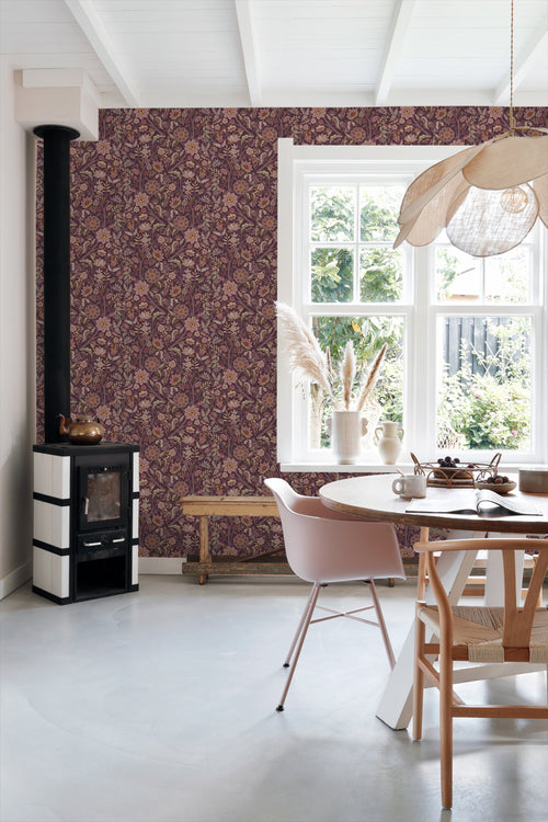 ESTAhome behang vintage bloemen aubergine paars - 50 x 900 cm - 131336 - vtwonen shop