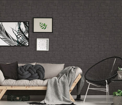 Erismann behang steen zwart - 53 cm x 10.05 m - 661385 - vtwonen shop