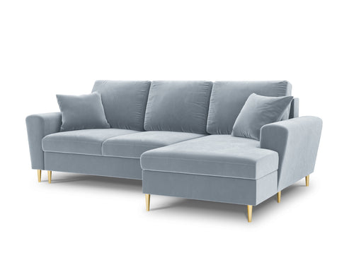 Cosmopolitan Design Converteerbare hoekbank rechts met opbergdoos Kyoto 4-zits, flueel, lichtblauw - 145x241x88cm
