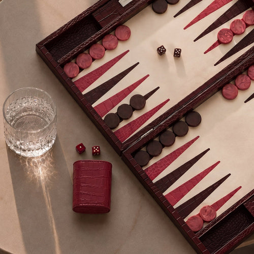 Premium Interiors - Backgammon - Groot BACKGAMMON - leer pruim 46cm