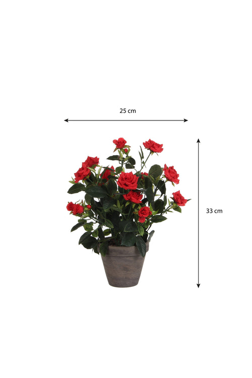 Mica Decorations Rozenstruik Kunstplant in Bloempot Stan - H33 x Ø25 cm - Rood