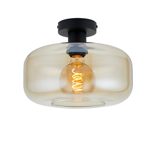 Lighto - Art deco plafondlamp zwart met amber glas - Velo - vtwonen shop
