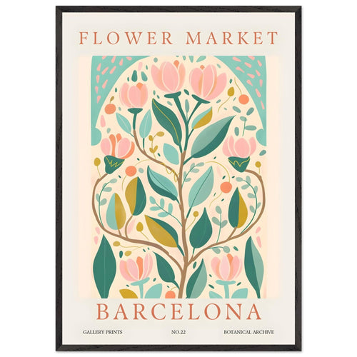 Artfulprints Poster met Lijst Flower market - Barcelona   - 70x100 cm - Meerkleurig