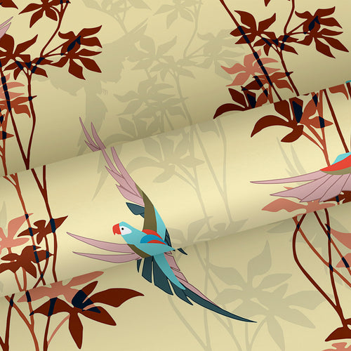 Walls4You behang tropische planten geel en terracotta - 53 cm x 10 m - 640112