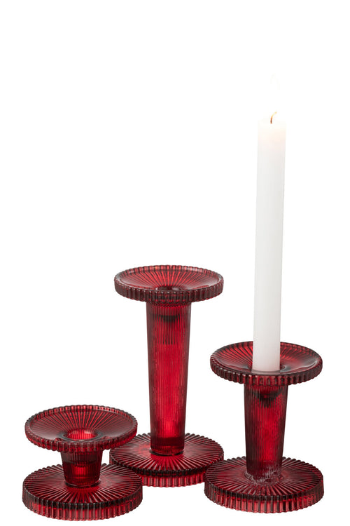 J-Line kaarshouder Nelly - glas - rood - 3 stuks