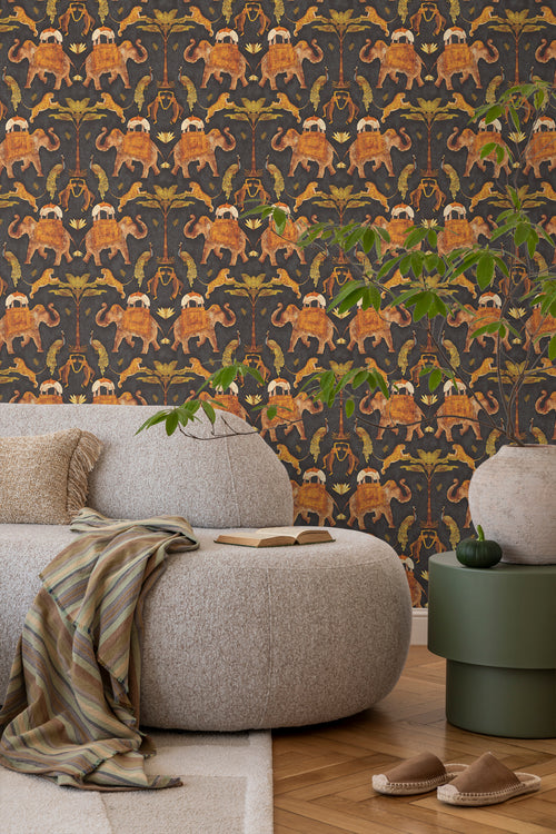 Sanders & Sanders behang olifanten bruin en donkergroen - 53 cm x 10 m - 640496