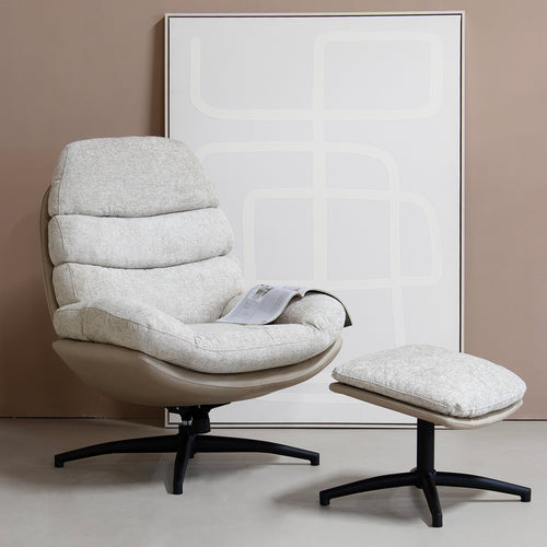 Giga Meubel Fauteuil Liane - Stof/Metaal - Beige - Met Voetenbankje - vtwonen shop