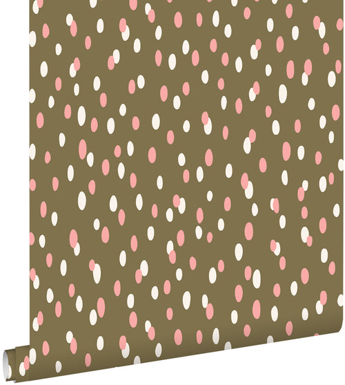 ESTAhome behang stippen olijfgroen - 50 x 900 cm - 131876