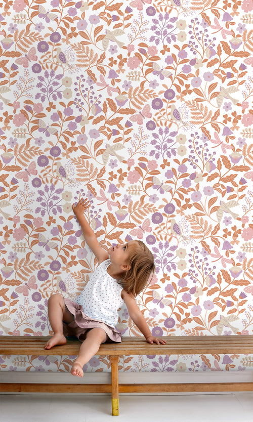 ESTAhome behang bloemen en vogels lila paars en terracotta - 53 cm x 10.05 m - 131392 - vtwonen shop