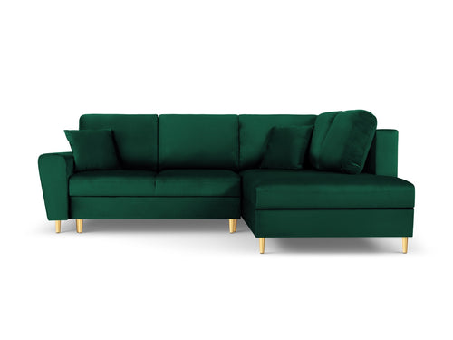 Cosmopolitan Design Converteerbare hoekbank rechts met opbergdoos Kyoto 5-zits, flueel, flessengroen - 194x243x88cm