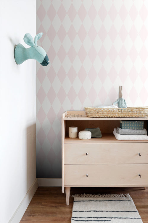 Origin Wallcoverings behang ruiten glanzend roze en wit - 53 cm x 10.05 m - 347694
