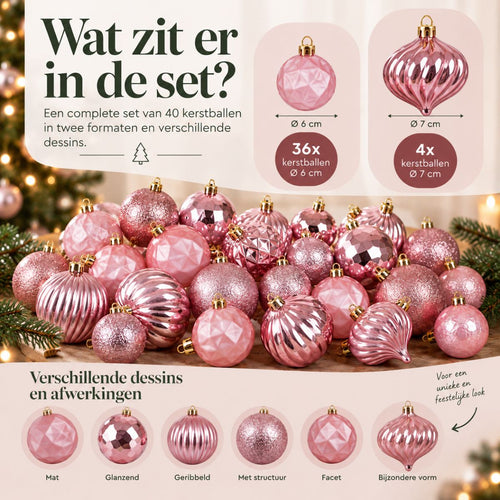 Mica Decorations Bal Onbreekbaar Goud 40 Stuks - Kerstballenset met Diameter van 6 cm - Onbreekbare Kerstballen van Gerecycled Polystyreen - Mix van