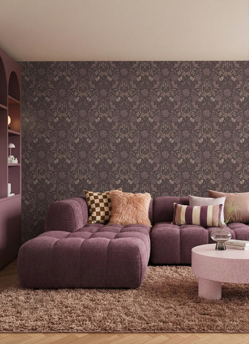 ESTAhome behang bloemen en vogels mauve paars - 53 cm x 10.05 m - 131208