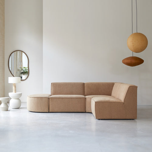 Tikamoon Modulaire 4/5-zitshoekbank in camelkleurige stof - Bruin