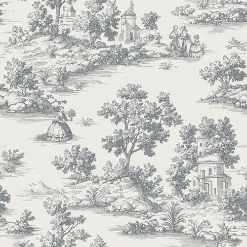 Sanders & Sanders behang toile de jouy print donkergrijs - 53 cm x 10 m - 641038