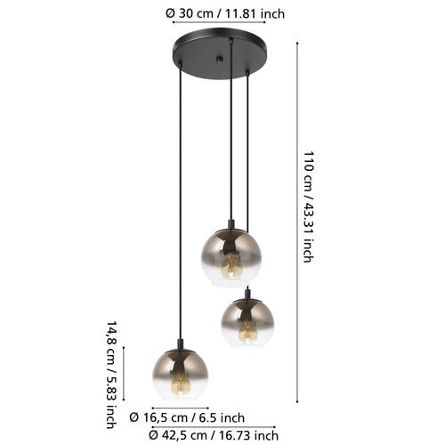 EGLO hanglamp Ariscani 1 - ø 42,5 cm - koperglas - 3 lichts - zwart