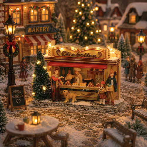 Luville Kerstdorp Miniatuur Oliebollenkraam - Kerstversiering voor Miniatuur Kerstdorp - Kerst Decoratie met LED Verlichting op Batterijen - L17 x B6