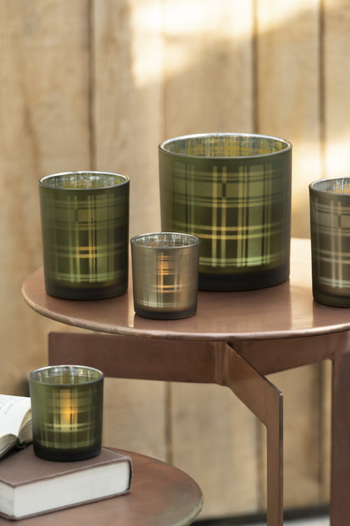 J-Line theelichthouder Rechthoeken - glas - groen - small - 2 stuks
