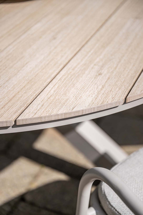 Edison tafel rond - 122 cm - taupe - light teak Vironwood - vtwonen shop