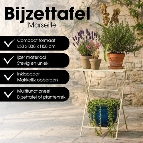 Mica Decorations Marseille Tuintafel - Plantenrek 50 x 38 x 68 cm - Tuintafeltje Bijzettafeltje - Tuintafeltje Weerbestendig IJzer - Tafeltje voor