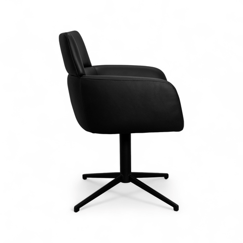 Furnhouse eetkamerstoelen armleuning Marco - Zwart - Leer - Set van 6