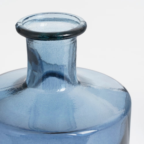Mica Decorations Guan Fles Vaas - H40 x Ø15 cm - Gerecycled Glas - Blauw