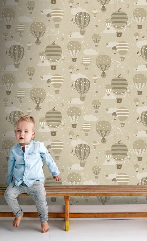 ESTAhome behang luchtballonnen olijfgroen - 50 x 900 cm - 131343 - vtwonen shop