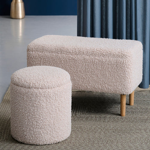 Lisomme Sem teddy poef gebroken wit - met opbergruimte - Ø 36 cm - vtwonen shop