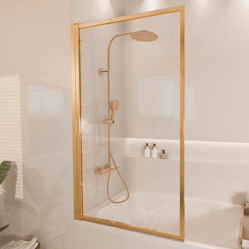 LOMAZOO badwand Salvador - draaibaar - anti kalk nano coating - helder glas - goud - 80 x 140 cm