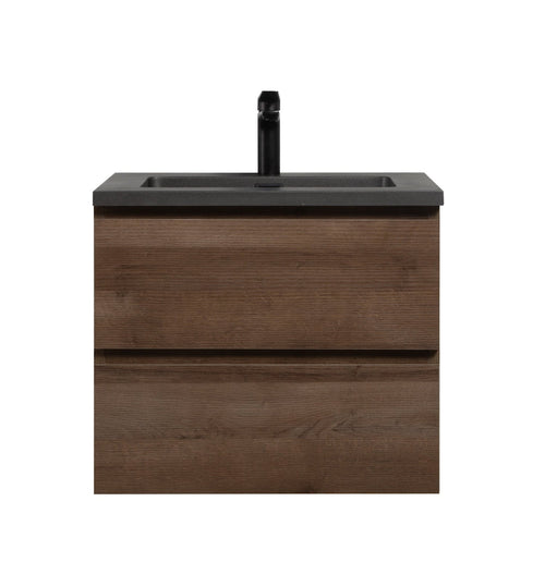Badplaats Badkamermeubel Set Angela 60 cm – Bruin Eiken – Badmeubel met Zwarte Wastafel