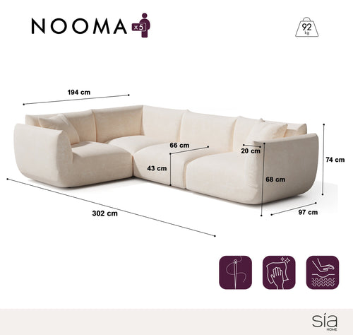 Sia Home - Modulaire hoekbank (links) NOOMA - chenillefluweel  302cm